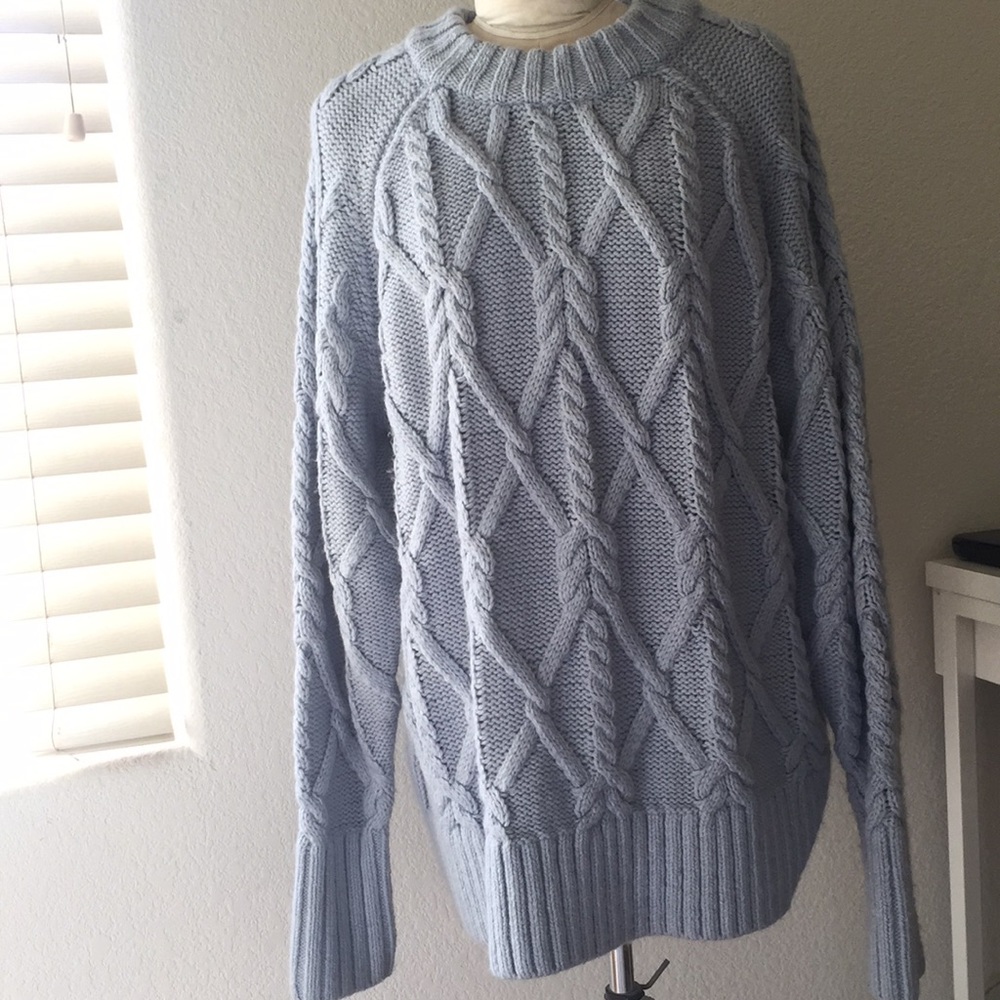 Chunky Light Blue Cable Knit Oversized Sweater